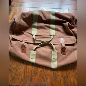 Vintage Canvas Sportsman Duffle  Duffel Bag Leather Brass Buckle Norm Thompson